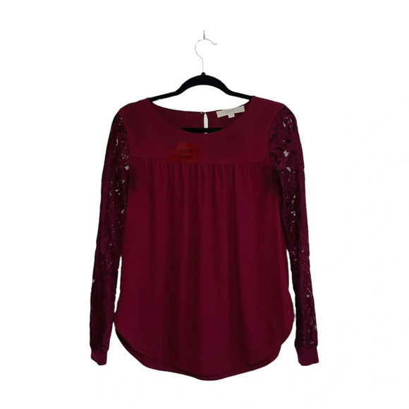 Ann Taylor LOFT Maroon Sheer Lace Sleeve Contrast Blouse Xsmall Women’s - Picture 12 of 12